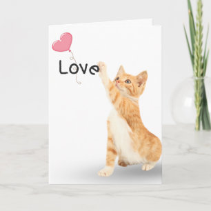Love Tabby Cat with Heart Balloon Card