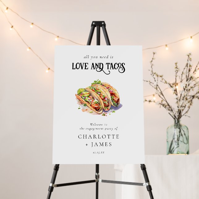 Love & Tacos Modern Engagement Party Welcome Foam Board (In Situ (Stand))