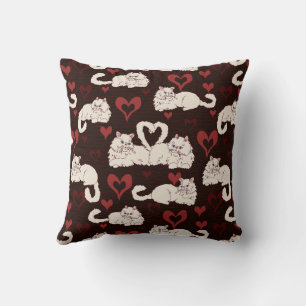 Love Tail of Cats with Heart and Stripes Black Throw Pillow