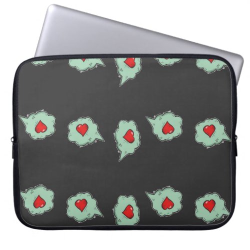 Love talk pattern on gray laptop sleeve