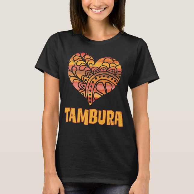 Love Tambura Orange Mandala Heart Indian Music T-Shirt (Front)