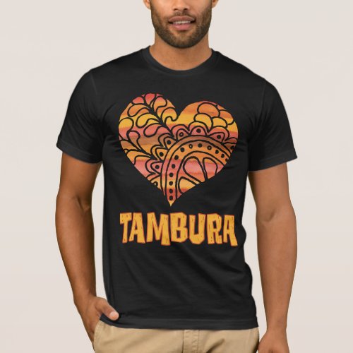 Love Tambura Orange Mandala Heart Indian String Instrument T-Shirt