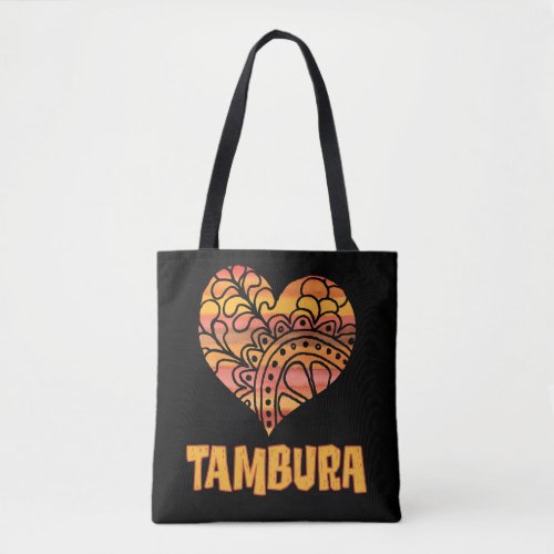 Love Tambura Orange Mandala Heart Indian String Instrument Tote Bag