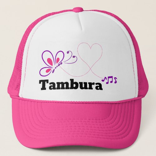 Love Tambura Pink Purple Butterfly Heart Music Notes Trucker Hat