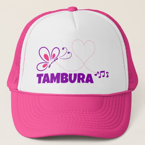 Love Tambura Pink Purple Butterfly Heart Music Notes Trucker Hat