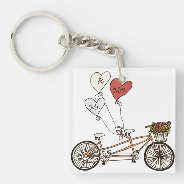 Love tandem bike with balloons keychain (Front)