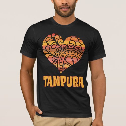 Love Tanpura Orange Mandala Heart Indian String Instrument T-Shirt