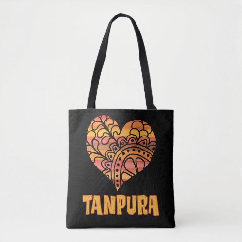 Love Tanpura Orange Mandala Heart Indian String Instrument Tote Bag