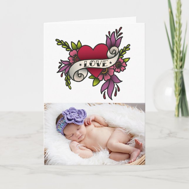 Love Tattoo Valentines Day Photo Greeting Card (Front)