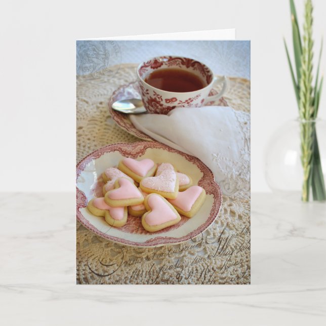 Love | Tea and Heart Cookies | Romantic Card (Front)