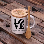 Love Tea Set: Bamboo Lid, Teaspoon & Ceramic Mug (Front Top)
