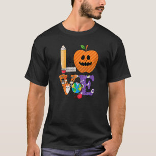 Love Teacher Apple Scary Face  Teacher Halloween T-Shirt