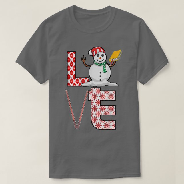 Love Teacher Christmas Snowman Xmas Pajama Teachin T-Shirt (Design Front)