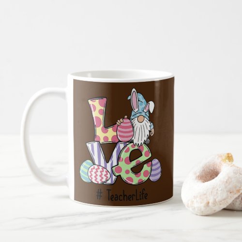 Love Teacher Life Easter Gnome Egg Hunting Basket Coffee Mug