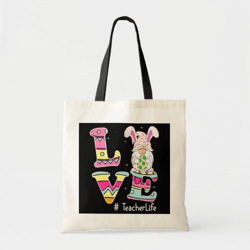 Love Teacher Life Easter Gnome Egg Hunting Basket Tote Bag