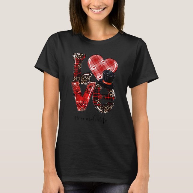 Love Teacher Life Leopard Buffalo Heart Valentines T-Shirt (Front)