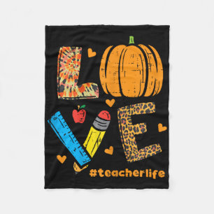 Love Teacher Pumpkin Leopard Fall Autumn Thanksgiv Fleece Blanket