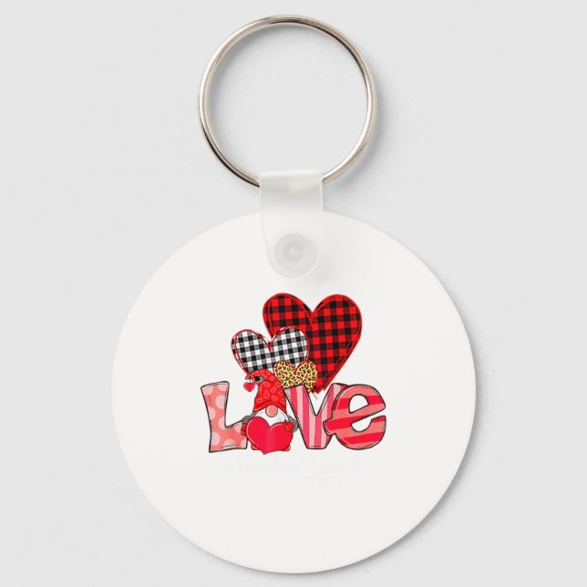 Love Teacher Squad Gnome Hearts Valentines Gnome T Keychain (Front)
