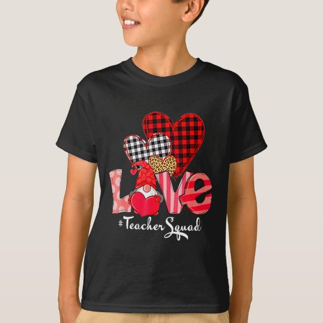 Love Teacher Squad Gnome Hearts Valentines Gnome T T-Shirt (Front)