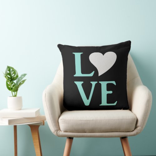 Love Teal Blue  Black Wedding Shower Party Throw Pillow