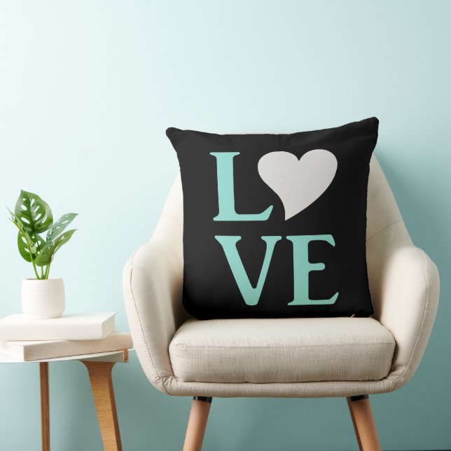 Love Teal Blue & Black Wedding Shower Party Throw Pillow (Chair)