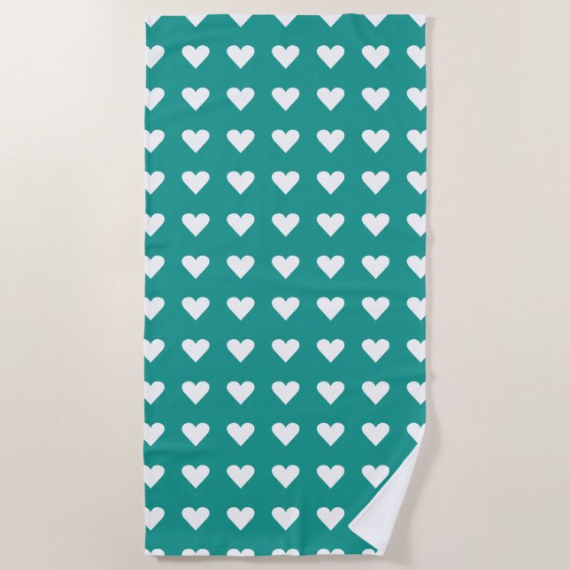 Love Teal Hearts Pattern Valentine Beach Towel (Front)