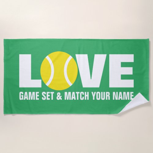 LOVE tennis ball beach towel with custom name