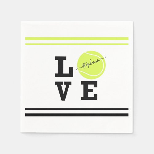 Love Tennis First Name Yellow Ball  Napkins