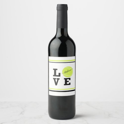 Love Tennis First Name Yellow Ball   Wine Label