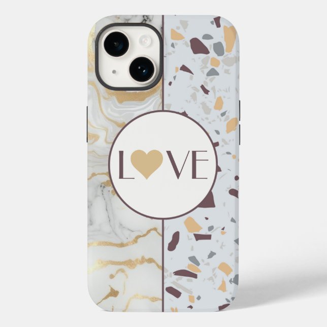 Love Terrazzo Marble iPhone Case with Gold Heart (Back)