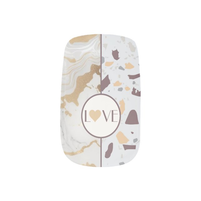 Love Terrazzo Marble Nails with Gold Heart  Minx Nail Art (Left Thumb)