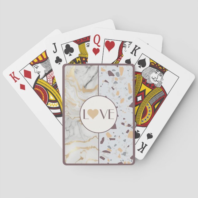 Love Terrazzo Marble Playing Cards with Gold Heart (Back)