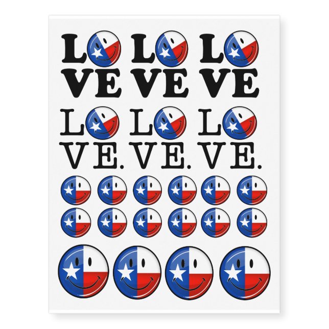 Love Texas Smiling Flag Temporary Tattoos (Front)