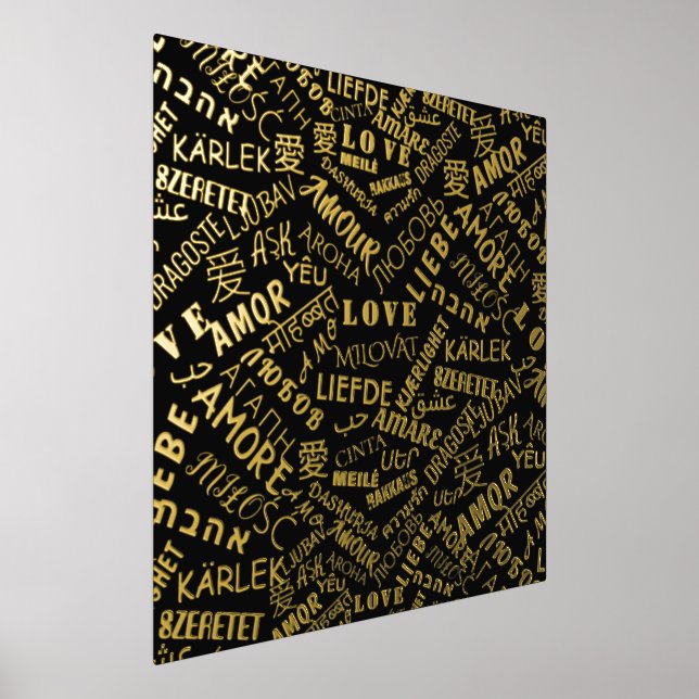 Love Text Black and Gold Foil Prints Wall Decor (Laydown)