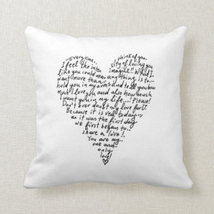 LOVE TEXT BLACK INK COLOR HEART WITH TEXT THROW PILLOW