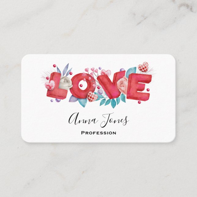  Love Text Bold Block Font Watercolor Business Card (Front)
