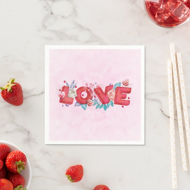 Love Text Bold Block Font Watercolor Napkins (Insitu)