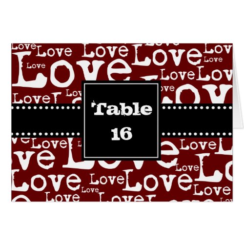 Love Text Folded Table Number Cards in Merlot