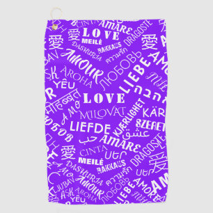 Love Text Golf Towel Purple or Choose Colors