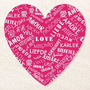 Love Text Heart Paper Coaster or Choose Color