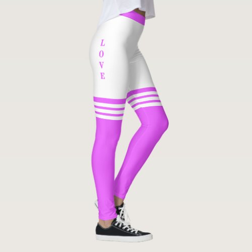 Love Text Heart Purple White Leggings Your Colors