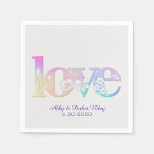 Love text in rainbow floral pattern paper napkins