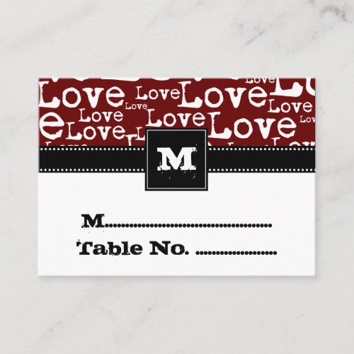 Love Text Individual Table Number Cards in Merlot