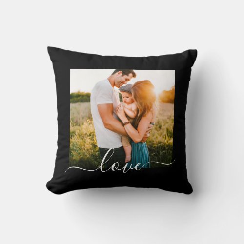 Love Text Photo Template Black Throw Pillow