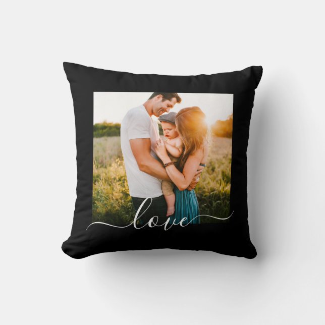 Love Text Photo Template Black Throw Pillow (Front)