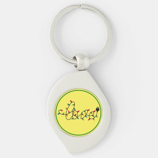 Love Text with Christmas Colorful Lights-45872 Keychain (Front)