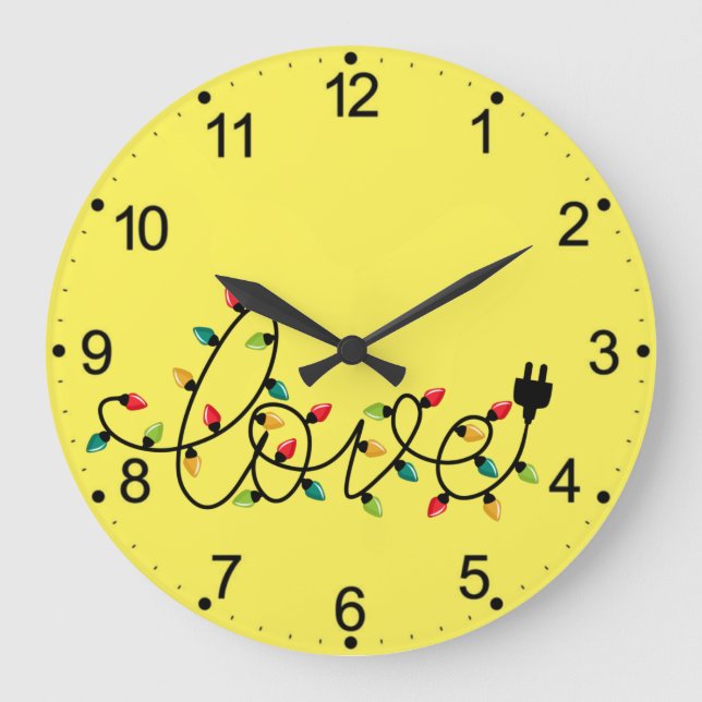 Love Text with Christmas Colorful Lights-45872 Large Clock (Front)