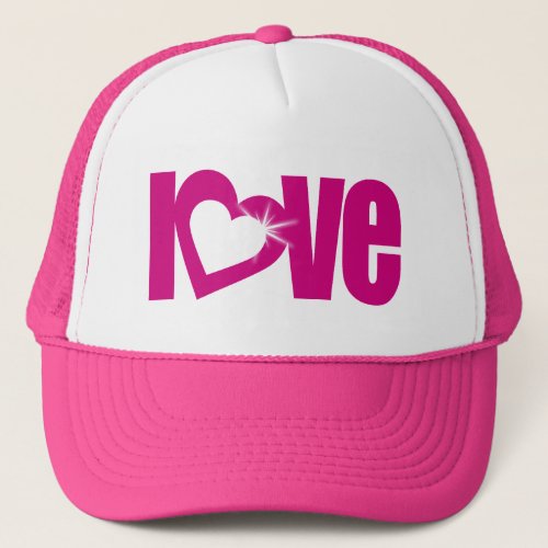 love text with heart pink hat  cap