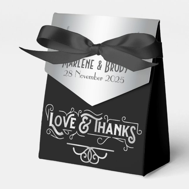 Love & Thanks 25th Wedding Anniversary Silver Favor Boxes (Front Side)