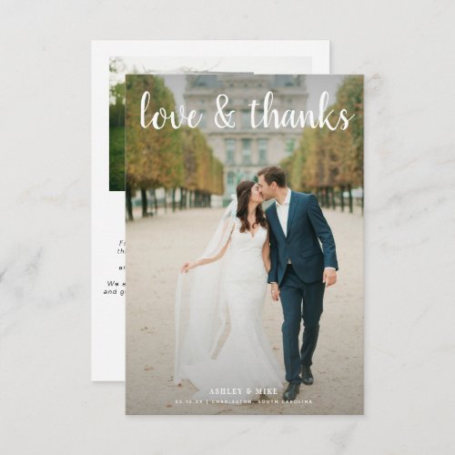 LOVE  THANKS  2 Photo Black  White Wedding Than Thank You Card